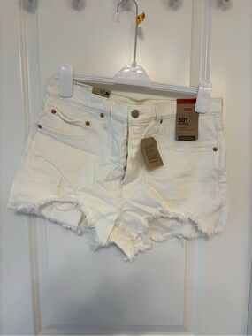 Levi's White 501 High-Rise Frayed Hem Women's Jean Shorts